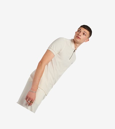 Beige Fred Perry Towelling Zip Neck Men's Polo Shirts | FSTIV-1284