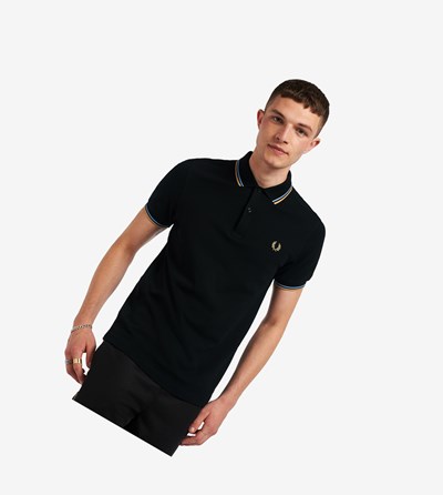 Black / Blue Fred Perry M3600 Men's Polo Shirts | KGUFB-1632