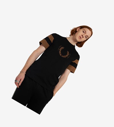 Black Fred Perry Bold Tipped Men's T Shirts | MJNAE-9713