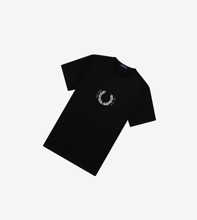 Black Fred Perry Circle Branding Men's T Shirts | ETZOX-3016