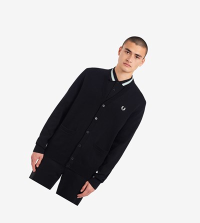 Black Fred Perry Classic Cardigan Men's Knitwear | XEDGF-1529