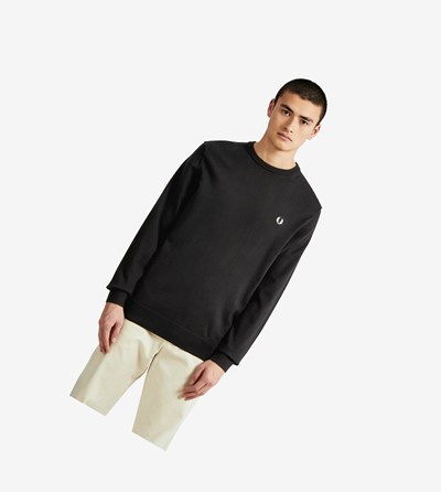 Black Fred Perry Classic Crew Neck Jumper Men's Knitwear | TLXHG-4820