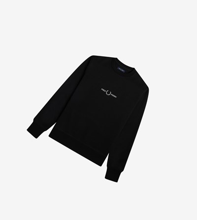 Black Fred Perry Embroidered Men's Sweatshirt | FQYUT-9164