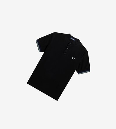 Black Fred Perry Henley Men's Polo Shirts | XDMVA-1078