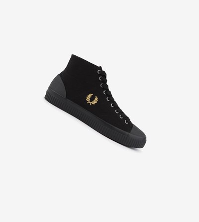 Black Fred Perry Hughes Mid Women's Canvas Shoes | BFCSG-7620