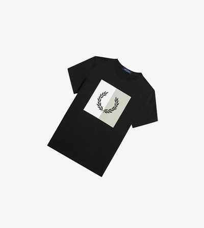 Black Fred Perry Laurel Wreath Graphic Men's T Shirts | GIHVE-2760