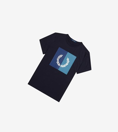 Black Fred Perry Laurel Wreath Graphic Men's T Shirts | QSPMJ-0382