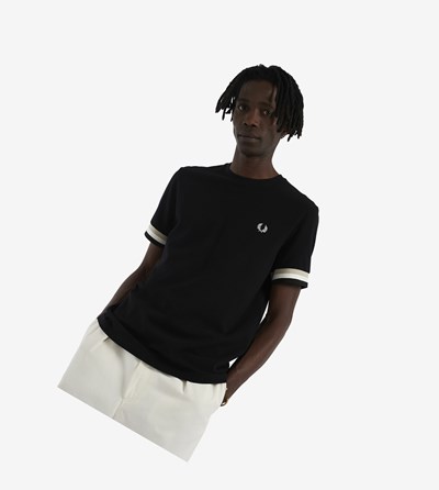 Black Fred Perry Piqué Men's T Shirts | XHFWM-8309