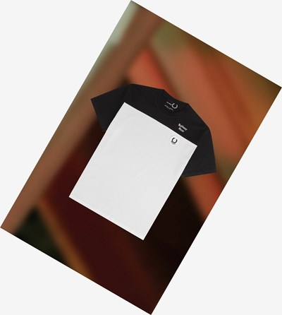 Black Fred Perry Raf Simons Contrast Panel Men's T Shirts | LGBYU-1683