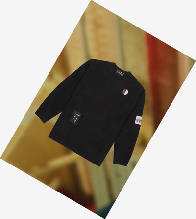 Black Fred Perry Raf Simons Oversized Laurel Wreath Jumper Men's Knitwear | RFXGC-6713