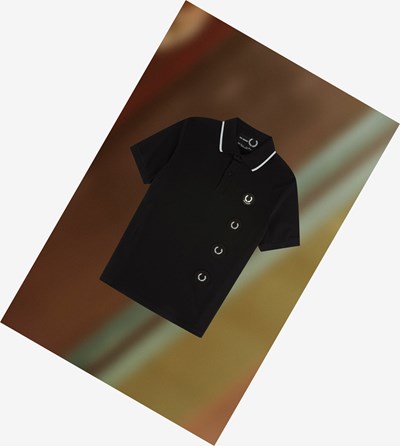 Black Fred Perry Raf Simons Patch Detail Men's Polo Shirts | PRZBI-9604