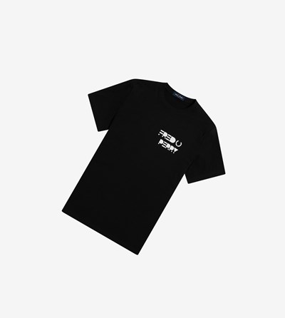 Black Fred Perry Raised Graphic Men's T Shirts | AFBWH-4351