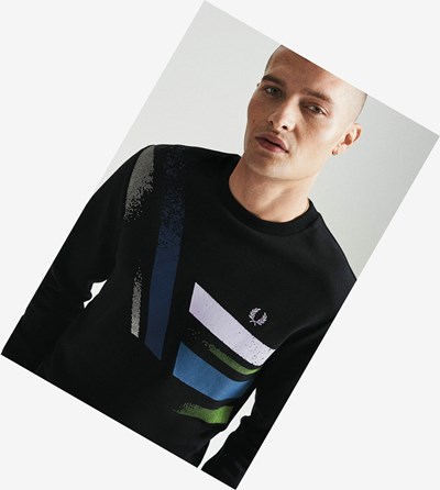 Black Fred Perry Reissues Abstract Graphic Men's Sweatshirt | XHGBT-9123