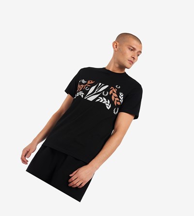 Black Fred Perry Reissues Archive Vine Graphic Men's T Shirts | FVCYU-0618