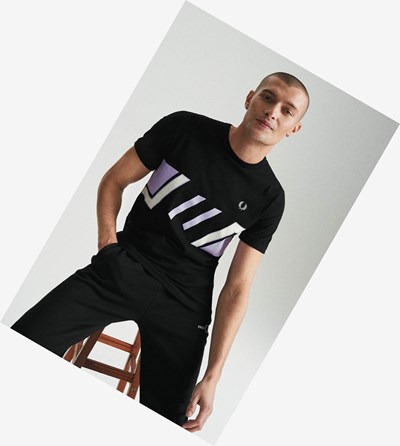 Black Fred Perry Reissues Block Graphic Print Men's T Shirts | OPZMY-7195