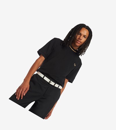 Black Fred Perry Reissues Crew Neck Piqué Men's T Shirts | RJCEG-9345