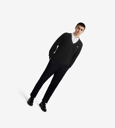 Black Fred Perry Reissues Lambswool V-Neck Jumper Men's Knitwear | LOIXP-4679