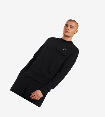 Black Fred Perry Reissues Pocket Detail Men's Sweatshirt | OMZUX-2435