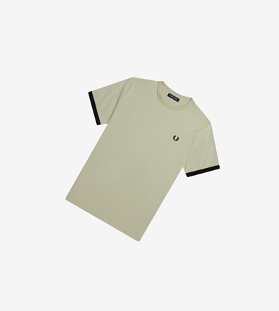 Black Fred Perry Ringer Men's T Shirts | NIBZD-9781