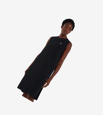 Black Fred Perry Sleeveless Ringer T-Shirt Women's Dresses | WJVTN-9081