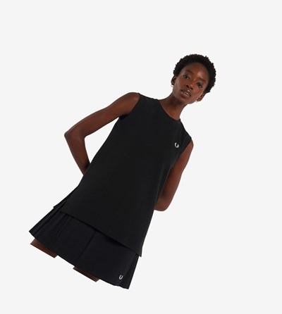 Black Fred Perry Sleeveless Ringer Women's T Shirts & Tops | GPQHX-3405