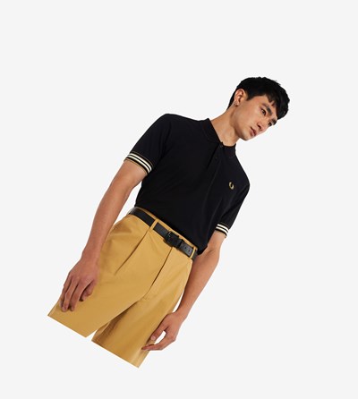 Black Fred Perry Striped Cuff Men's Polo Shirts | PROQK-4108