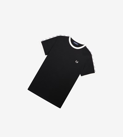 Black Fred Perry Taped Ringer Men's T Shirts | EFHMA-0153