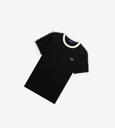 Black Fred Perry Taped Ringer Women's T Shirts & Tops | LKIJC-5710