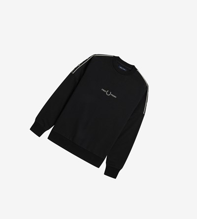 Black Fred Perry Taped Sleeve Men's Sweatshirt | FBVSD-4317