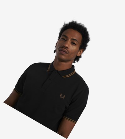 Black / Grey / Grey Fred Perry M3600 Men's Polo Shirts | NJLQY-3750