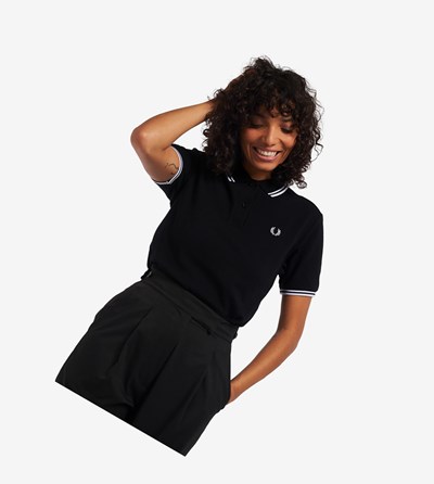 Black / White Fred Perry G3600 Women's Polo Shirts | HTOVY-2389