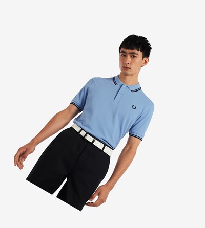 Blue / Black Fred Perry M3600 Men's Polo Shirts | ZQUFM-8514