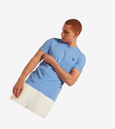 Blue Fred Perry Taped Ringer Men's T Shirts | LHYDE-1208