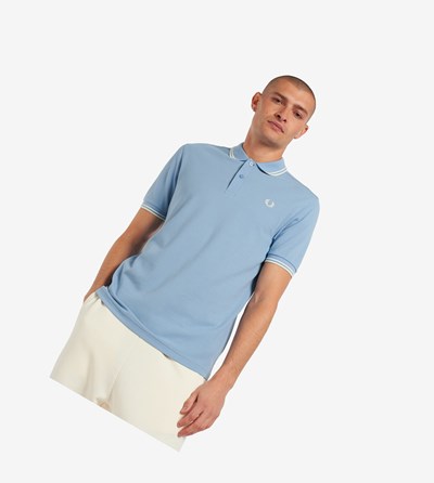 Blue / White Fred Perry M3600 Men's Polo Shirts | MVGZO-4602