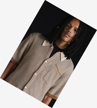 Brown Fred Perry Reissues Two Colour Knitted Shirt Men's Knitwear | NVPYX-7316