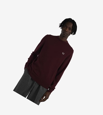 Burgundy Fred Perry Classic Crew Neck Jumper Men's Knitwear | NMSWH-1083