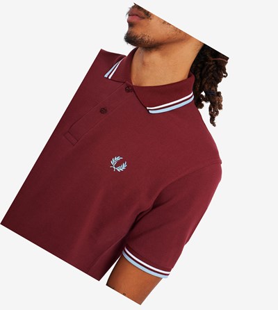 Burgundy / White Fred Perry M12 Men's Polo Shirts | ENFTP-7685