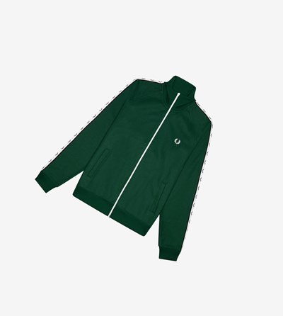 Dark Green Fred Perry Taped Men's Track Jacket | AXUVO-9476