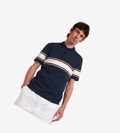 Dark Grey Fred Perry Reissues Stripe Detail Jersey Men's Polo Shirts | UTDXW-5423