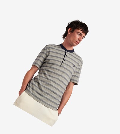 Dark Grey Fred Perry Reissues Striped Henley Shirt Men's Polo Shirts | MWERB-1257