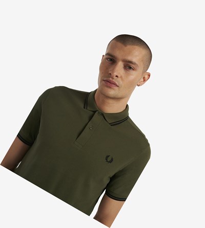 Green / Black Fred Perry M3600 Men's Polo Shirts | KMUJW-2687