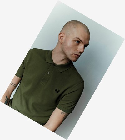 Green / Black Fred Perry M6000 Men's Polo Shirts | WGRFI-2531