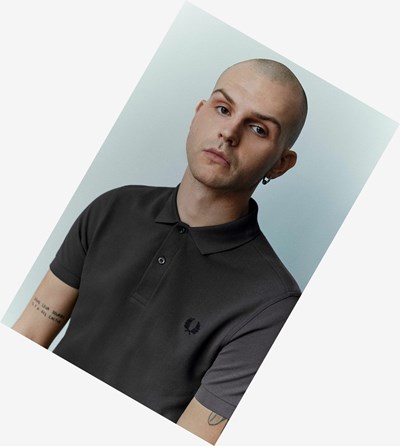 Grey / Black Fred Perry M6000 Men's Polo Shirts | OUJZA-5429