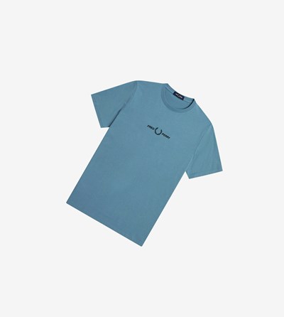 Grey Blue Fred Perry Embroidered Men's T Shirts | UCZFE-6875