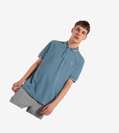 Grey Blue / Gold Fred Perry M3600 Men's Polo Shirts | SCHDP-0178