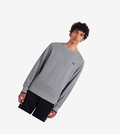 Grey Fred Perry Crew Neck Men's Sweatshirt | VEOQX-7582