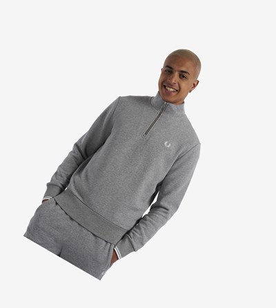 Grey Fred Perry Half Zip Men's Sweatshirt | LAZBI-6031