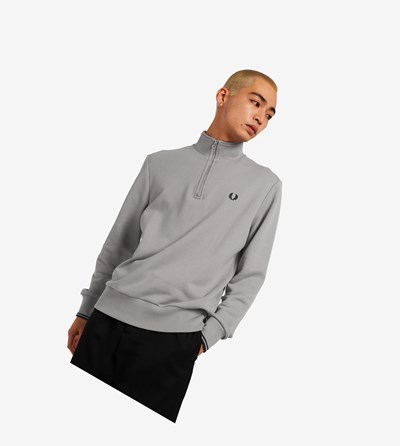 Grey Fred Perry Half Zip Men's Sweatshirt | NCVRI-3701