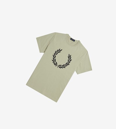 Grey Fred Perry Laurel Wreath Print Men's T Shirts | KDTHO-0849