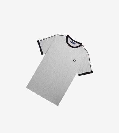 Grey Fred Perry Taped Ringer Men's T Shirts | BLZYO-8057